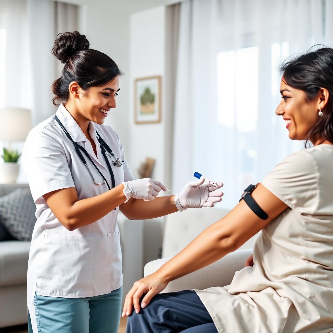 Phlebotomist with patient during home collection